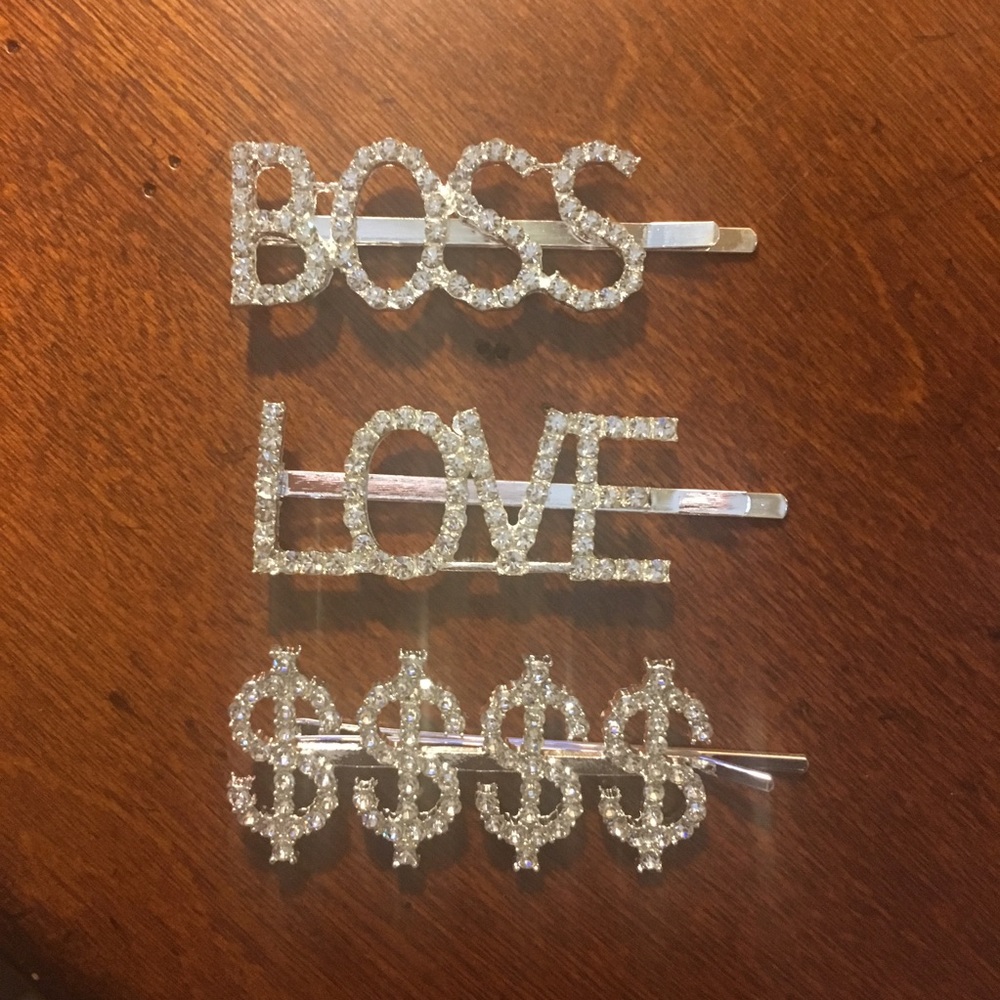 LOVE Rhinestone Hair Clips 2 for $18 NWT - Picture 3 of 3